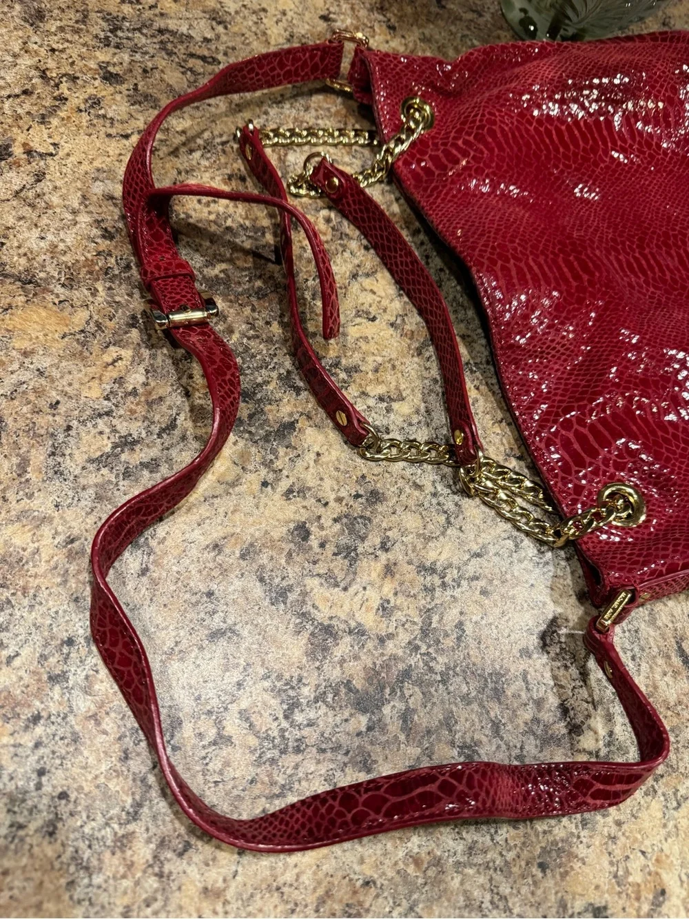 Michael Kors Red Snake-Embossed Shoulder Bag with Gold Chain Strap - Picture 4 of 6